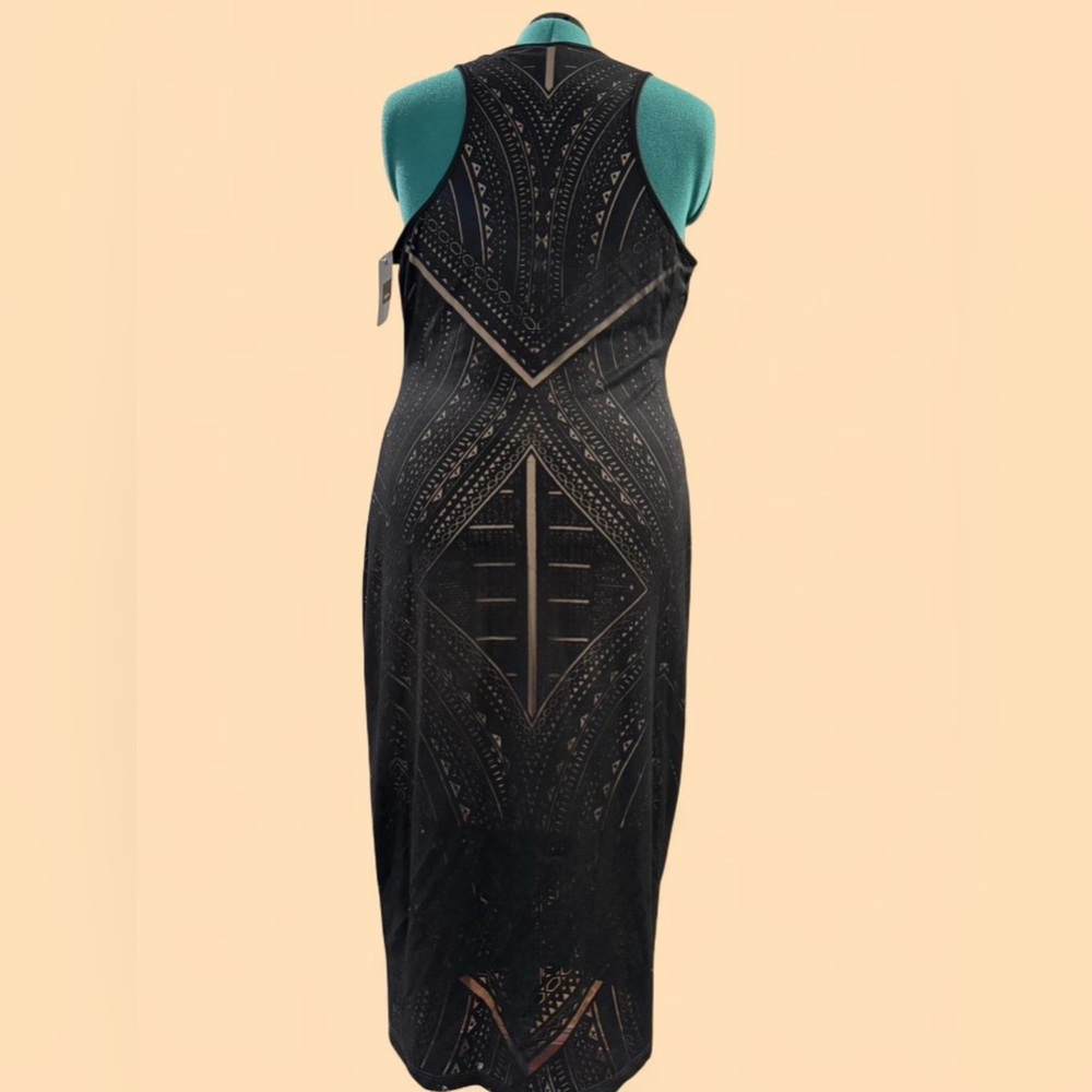 Elegant Black Sleeveless Dress Geometric Pattern - Picture 6 of 8